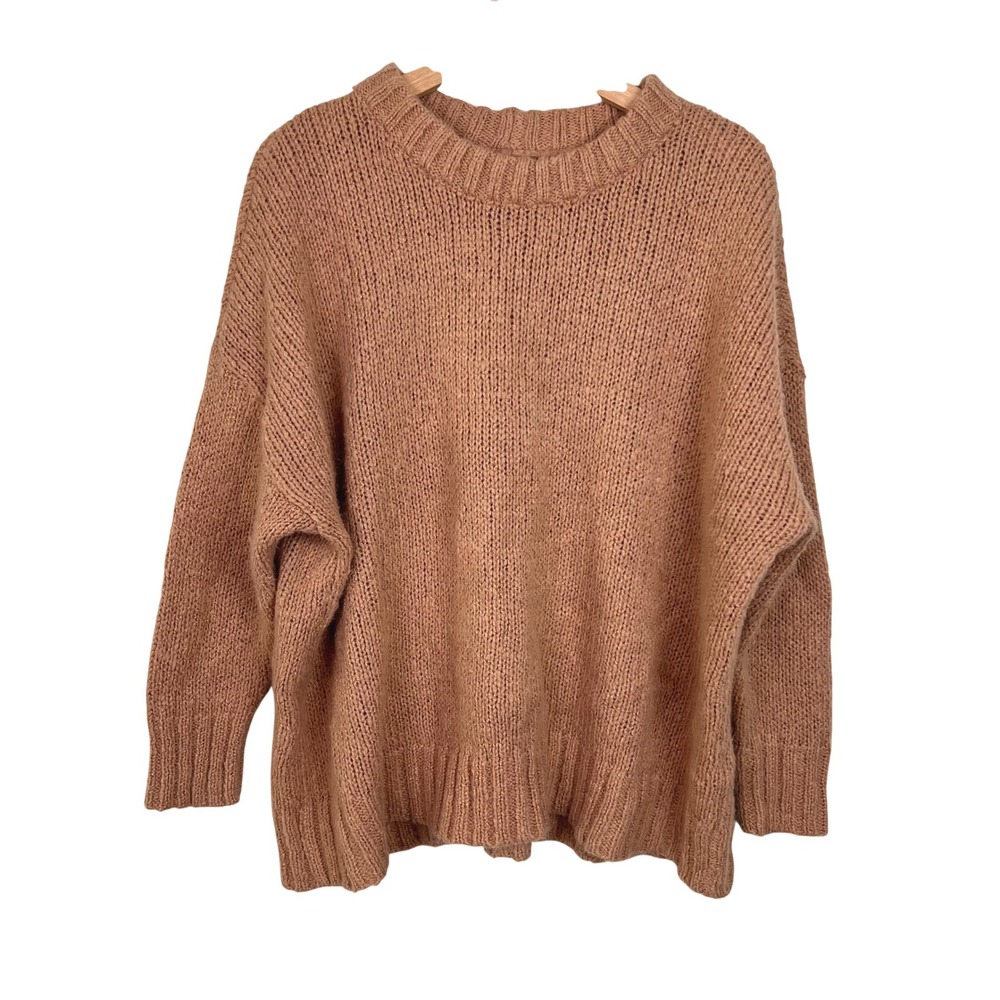 Aerie Womens Oversized Chunky Knit Wool Alpaca Blend Sweater Peach Sand Small